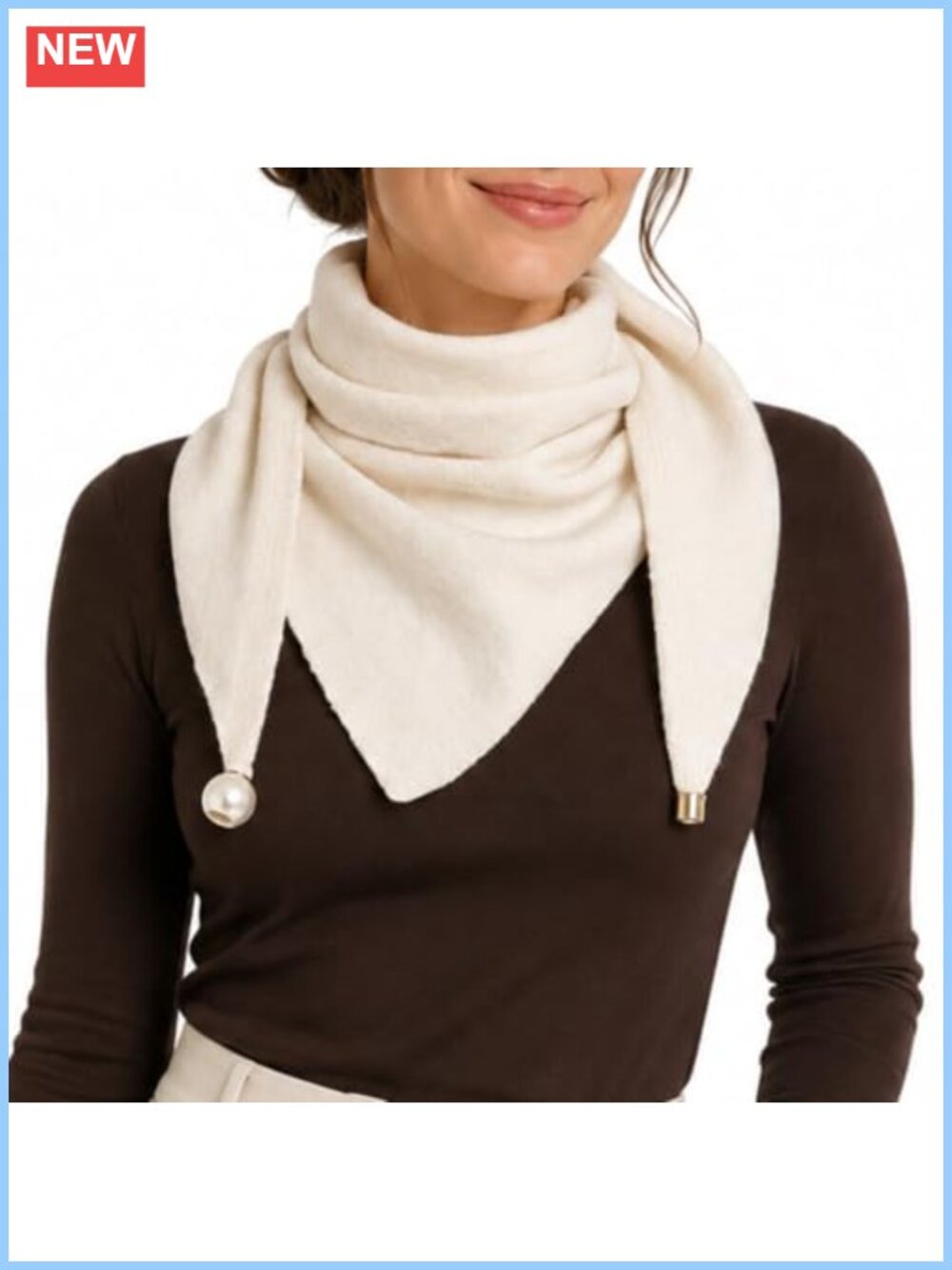 Knit Triangle Scarf Capelet Wrap Faux Pearl Clasp Lightweight